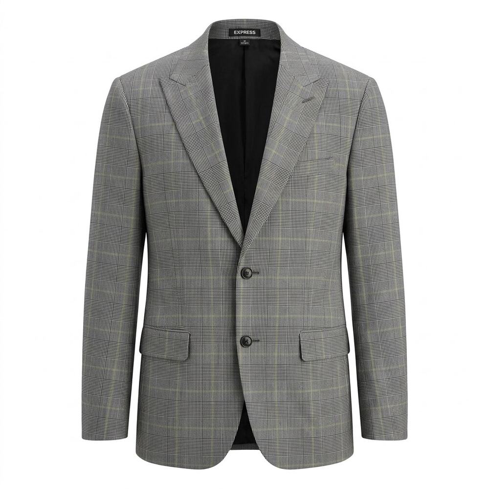Express Extra Slim Wool Blend Gray Plaid Blazer Jacket Men Size 42L